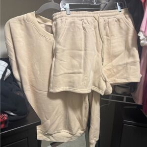 Cream Sweatshirt and Shorts Set